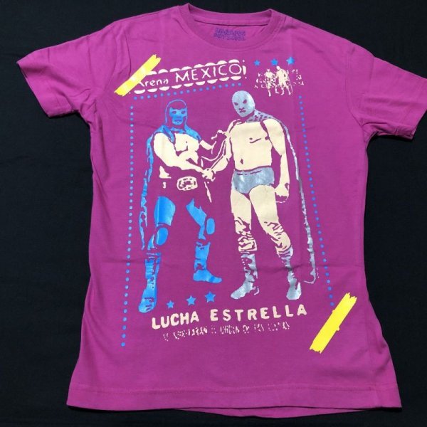 画像1: Arena MEXICO LUCHA ESTRELLA Tシャツ color:[purple] size:[S] ステッカー付