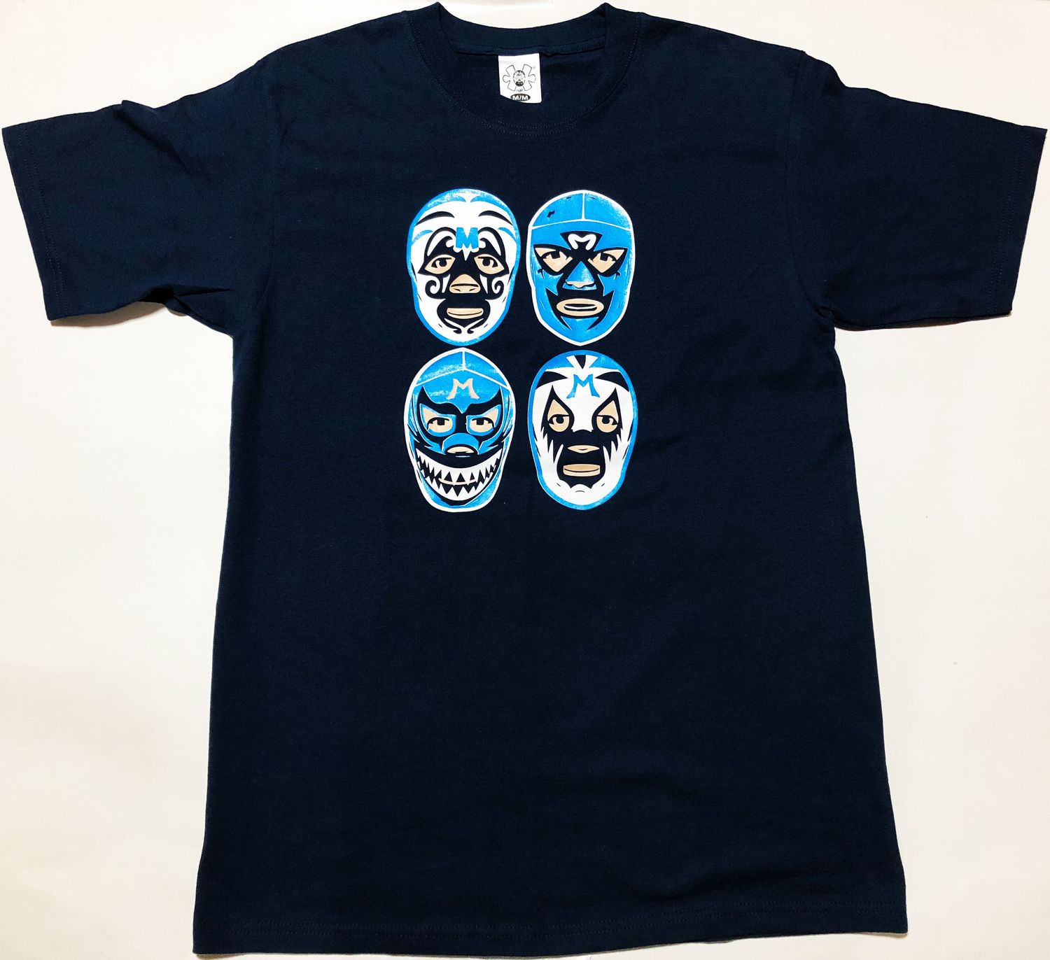 画像1: ミル・マスカラス ４マスク Tシャツ color:[navy] size:[Ｍ] (1)