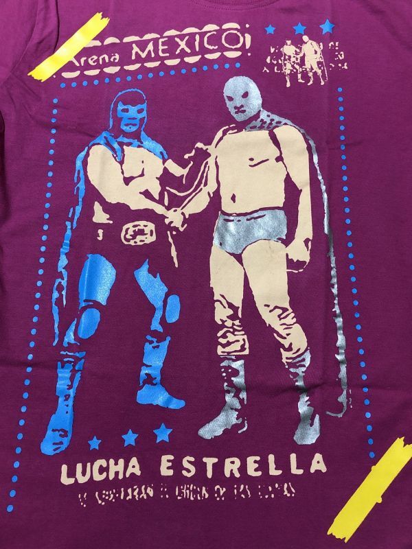 画像: Arena MEXICO LUCHA ESTRELLA Tシャツ color:[purple] size:[S] ステッカー付